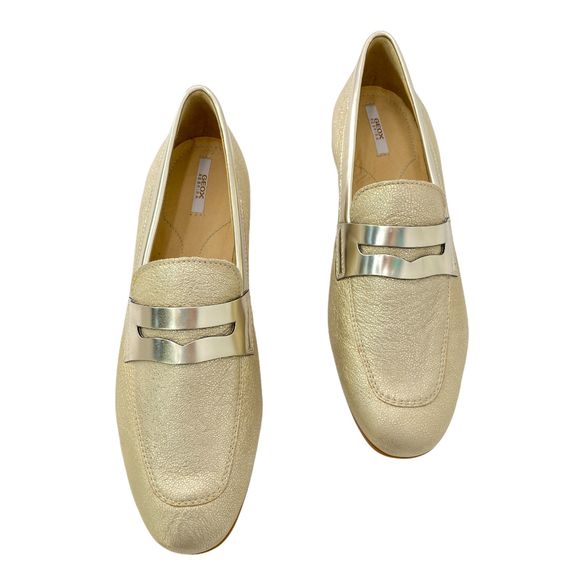 GEOX Marlyna Leather Sparkly Metallic Gold Penny Loafers NWB - Picture 4 of 10